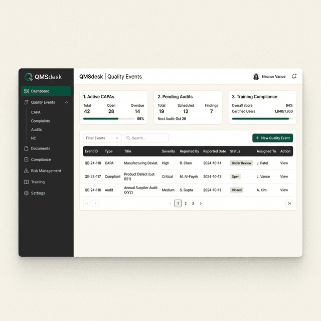 QMSdesk Enterprise Platform Dashboard